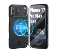 MONOCARBON Aramid Fiber Case for iPhone 17 Pro Max, Ultra-Thin 0.04" & Lightweight 0.87oz Slim 6.9in Hard Cover with [Metal Camera Frame], [MagSafe Compatible], [Easy-Grip]+[Free Screen Protector]