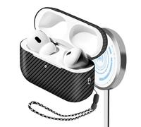 MONOCARBON Real Carbon Fiber Case for AirPods Pro 2nd Generation 2022 with Stripes Lanyard | Slim & Durable Cover for AirPods Pro 2 Accessories | Support Wireless Charging | Shock-Absorbing Protective