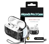 MONOCARBON Real Forged Carbon Fiber Case for AirPods Pro 3, Slim Protective Hard Cover with Lanyard,Compatible with MagSafe, Scratch-Resistant & Drop-Proof-Forged Matte Black