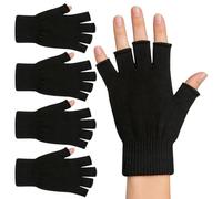 2 Pair Half Finger Gloves Winter Knit Touchscreen Warm Stretchy Mittens Fingerless Gloves in Common Size for Men and Women,black, Black, Large