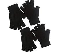 2 Pair Half Finger Gloves Winter Knit Touchscreen Warm Stretchy Mittens Fingerless Gloves in Common Size for Men and Women,black, Black, Large