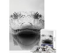 Monochrome Alligator Head in Water 1000 Piece Jigsaws for Teenagers Boost Memory Retention Effectively Calming Relaxing Leisure Game (38x26cm)