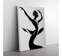 Monochrome Ballerina No.2 White, Grey, Black Canvas Wall Art Print Ready to Hang, Framed Picture for Living Room Bedroom Home Office Décor, 76x50 cm (30x20 Inch)