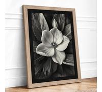 Monochrome Bloom Botanical Framed Wall Art Print A4 (29.7×21cm) Oak, Wall Decor for Living Room, Bedroom, Office & Home, Ready to Hang, Art Gift