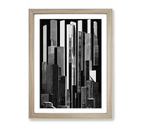 Monochrome City Skyline Abstract Framed Wall Art Print A2 Oak