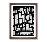 Monochrome City Skyline Abstract Framed Wall Art Print A2 Walnut