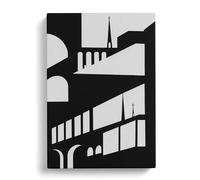 Monochrome City Skyline Abstract No.2 Black, White Canvas Print | Gallery Wrapped 30mm Frame Wall Art | 30x20 inches | Ready to Hang | Abstract Cityscape Picture | Living Room Bedroom Lounge Office