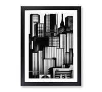 Monochrome City Skyline Framed Wall Art Print A2 Black
