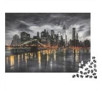 Monochrome Cityscape 1000 Piece Puzzle Bridge at Night Challenging Difficult Durable Cardboard for Puzzle Enthusiasts 38x26cm/1000pcs