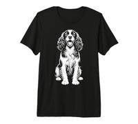 Monochrome Cocker Spaniel Sitting Dog Line Art Design Premium T-Shirt