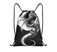 Monochrome Dragon Against Crescent Moon, Starry Sky String Backpack String Bags Waterproof Unisex Drawstring Backpack For Yoga Running Outdoor 36X42Cm