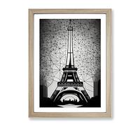 Monochrome Eiffel Tower Framed Wall Art Print A2 Oak