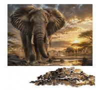 Monochrome Elephant in The Rain Wooden Jigsaw Puzzle 500 Pieces | Christmas puzzle gift for adults: activity for family time.
