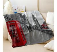 Monochrome Etched London Printed Blanket, Classic Big Ben Design Super Soft Flannel Throw for Sofa Bed (01,75x100cm)