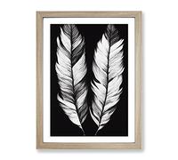 Monochrome Feathers No.1 Framed Print | A3 Oak Framed Wall Art | Ready to Hang | Modern Nature Picture | Living Room Bedroom Lounge Office