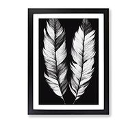 Monochrome Feathers No.1 Framed Print for Living Room Bedroom Home Office Décor, Wall Art Picture Ready to Hang, Black A3 Frame (34 x 46 cm)