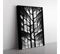 Monochrome Forest Black, White, Grey Canvas Wall Art Print Ready to Hang, Framed Picture for Living Room Bedroom Home Office Décor, 76x50 cm (30x20 Inch)