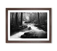Monochrome Forest Stream Framed Print | A4 Walnut Framed Wall Art | Ready to Hang | Modern Landscape Picture | Living Room Bedroom Lounge Office