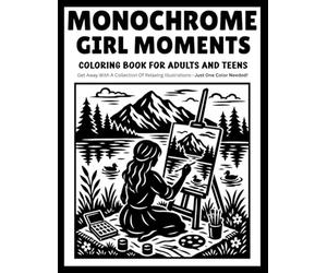 Monochrome Girl Moments Coloring Book for Adults and Teens: Relaxing One-Color Designs Featuring Peaceful Daily Life, Self-Care, Fashion, Friendship, and Cozy Feminine Scenes