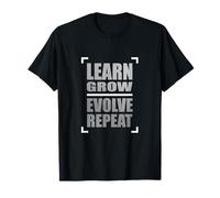Monochrome Grey Color Learn Grow Evolve Repeat Grey Graphic T-Shirt