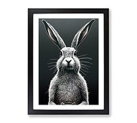 Monochrome Hare Framed Wall Art Print A2 Black
