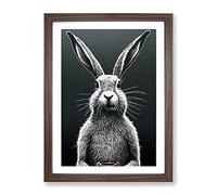 Monochrome Hare Framed Wall Art Print A2 Walnut