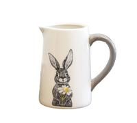 Monochrome Hare Jug Ceramic Yellow Flower Bunny Rabbit Water Serving Pitcher