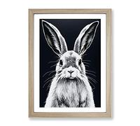 Monochrome Hare No.2 Framed Print | A4 Oak Framed Wall Art | Ready to Hang | Modern Animal Picture | Living Room Bedroom Lounge Office