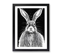Monochrome Hare No.3 Framed Print | A3 Black Framed Wall Art | Ready to Hang | Modern Animal Picture | Living Room Bedroom Lounge Office