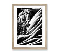Monochrome Horse Framed Wall Art Print A2 Oak