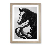 Monochrome Horse No.6 Framed Print for Living Room Bedroom Home Office Décor, Wall Art Picture Ready to Hang, Oak A2 Frame (64 x 46 cm)