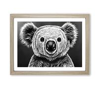 Monochrome Koala Bear Vol.2 H1022 BLK Framed Print for Living Room Bedroom Home Office Décor, Wall Art Picture Ready to Hang, Oak A3 Frame (46 x 34 cm)