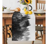 Monochrome Misty Natural Forest Table Runner 72 Inches Long,Table Runners Kitchen Dining Tables Decoration for Home Party Decor, Foggy Tree Woodland Scenery Tables Runner Wedding Dresser Scarf