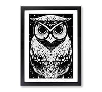 Monochrome Owl No.2 Framed Print | A2 Black Framed Wall Art | Ready to Hang | Modern Animal Picture | Living Room Bedroom Lounge Office