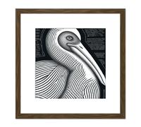 Monochrome Pelican Bird Black White Charcoal Drawing Square Wooden Framed Wall Art Print Picture 8X8 Inch Artery8 Brown One Size