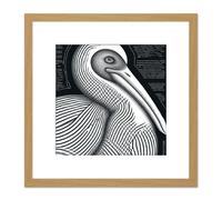 Monochrome Pelican Bird Black White Charcoal Drawing Square Wooden Framed Wall Art Print Picture 8X8 Inch Artery8 Light Oak One Size