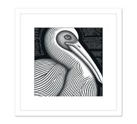 Monochrome Pelican Bird Black White Charcoal Drawing Square Wooden Framed Wall Art Print Picture 8X8 Inch Artery8 White One Size
