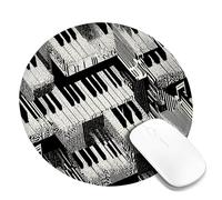 Monochrome Piano Keys Artistic Mouse Pad, Black White Abstract Design Stitched Edge Mousemat, Rubber Non-Slip Washable Gaming Mouse Pad for Home and Office Use Round 8x8 Inch
