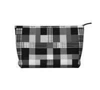 Monochrome Plaid Prints Corduroy Makeup Bag for Women Girls, Spacious Travel Cosmetic Organiser for Make-up, Toiletries & Essentials