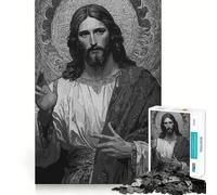 Monochrome Portrait of Jesus Christ 1000 Piece Puzzle For Adults Creative Play Snug Joint Real Challenge Night Activity (38x26cm)