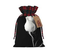 Monochrome Rose Print Christmas Drawstring Linen Gift Bags Reusable Fabric Bags With Tags For Christmas Gifts