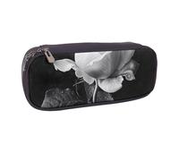 Monochrome Rose Printed Pu Leather Pencil Case Box Flip Pen Bag and Makeup Cosmetic Holder for Girls Boys School Students