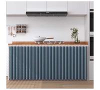 Monochrome Short Kitchen Cupboard Curtains - Self-Adhesive No-Drill Door Cover for Under Sink & Bookcase 70x160cm Blue Stylish Hideaway Solution
