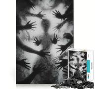 Monochrome Silhouette with Reaching Hands 1000 Piece Jigsaws for Teenagers Brain Calisthen Stress Less Pattern Assemble Home Art (38x52cm)