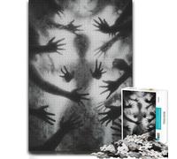 Monochrome Silhouette with Reaching Hands Jigsaw Puzzle, 1000 Piece | A early-year puzzle challenge on January weekends for relaxed downtime.