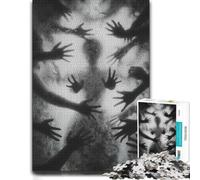 Monochrome Silhouette with Reaching Hands Jigsaw Puzzle, 1000 Piece | Choose a gift for adults for year-end leisure time for a quiet indoor challenge.