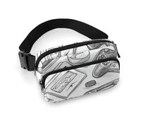 Monochrome Sketch Style Gaming Fanny Pack for Women Men Waist Bag Belt Bag Adjustable Casual Bag for Travel Sports Hiking, white, 7.9x5.1inches