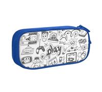 Monochrome Sketch Style Gaming Large Capacity Double Layer Pencil Case,Customizable Full Print Polyester Fabric Organizer-School, Office, Travel Makeup Pouch