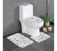 Monochrome Sketch Style Gaming Print 3 Piece Bathroom Rugs Set | It is made of soft absorbent flannel with a non-slip backing,it suitable for use in the shower area, beside the bathtub,
