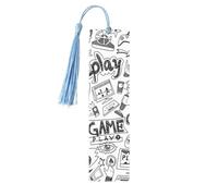 Monochrome Sketch Style Gaming Print 5pcs Wooden Bookmarks with Tassels, Reading Page Markers Book Marks, Gifts for Men Women